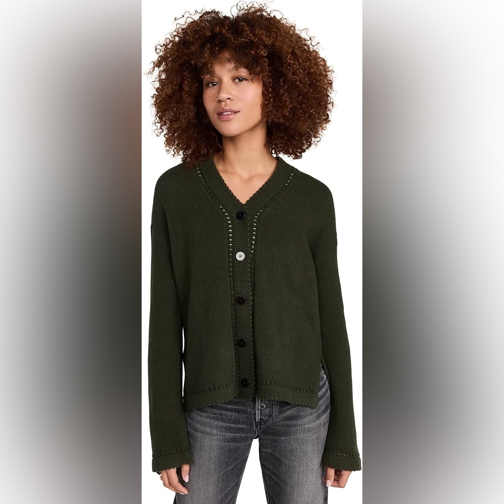 Theory Dark Green Karenia Wool Cashmere Cardigan Sweater Women’s Size Medium